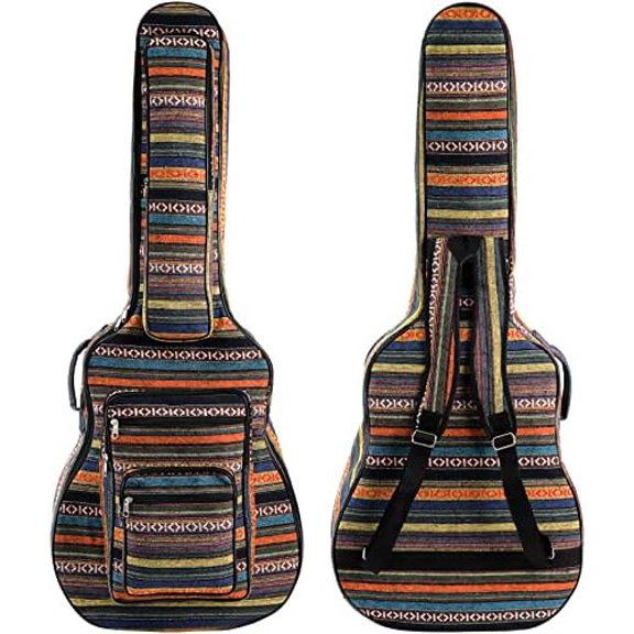 43 Inch Acoustic Guitar Gig Bag with Backpack Strap and 5 Pockets, Bohemian Vintage Guitar Storage Case Bag$$Music