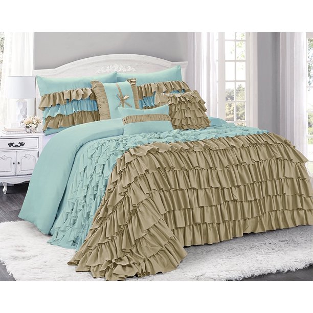 Unique Home 7 Piece BRISE Double Color Clearence Ruffled ...