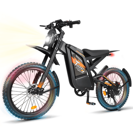 VTOKW T2000 Electric Dirt Bike for Adults,3000W Peak Electric Bike,48V 30Ah Battery,37MPH/85 Miles Electric Motorcycles,24" Fat Tire E Dirtbike,Dual Hydraulic Brakes Mountain Bike,E Dirt Bike UL2849