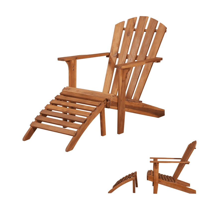CoPedvic Wooden Reclining Adirondack Chair Lounger with Detachable 