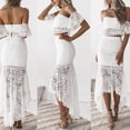 thumbnail image 2 of FINALGANG Womens Dress Set 2 Piece White Lace Set With Off Shoulder Crop Top High Low Skirt Boho Wedding Guest Outfit For Party Formal Events, 2 of 4