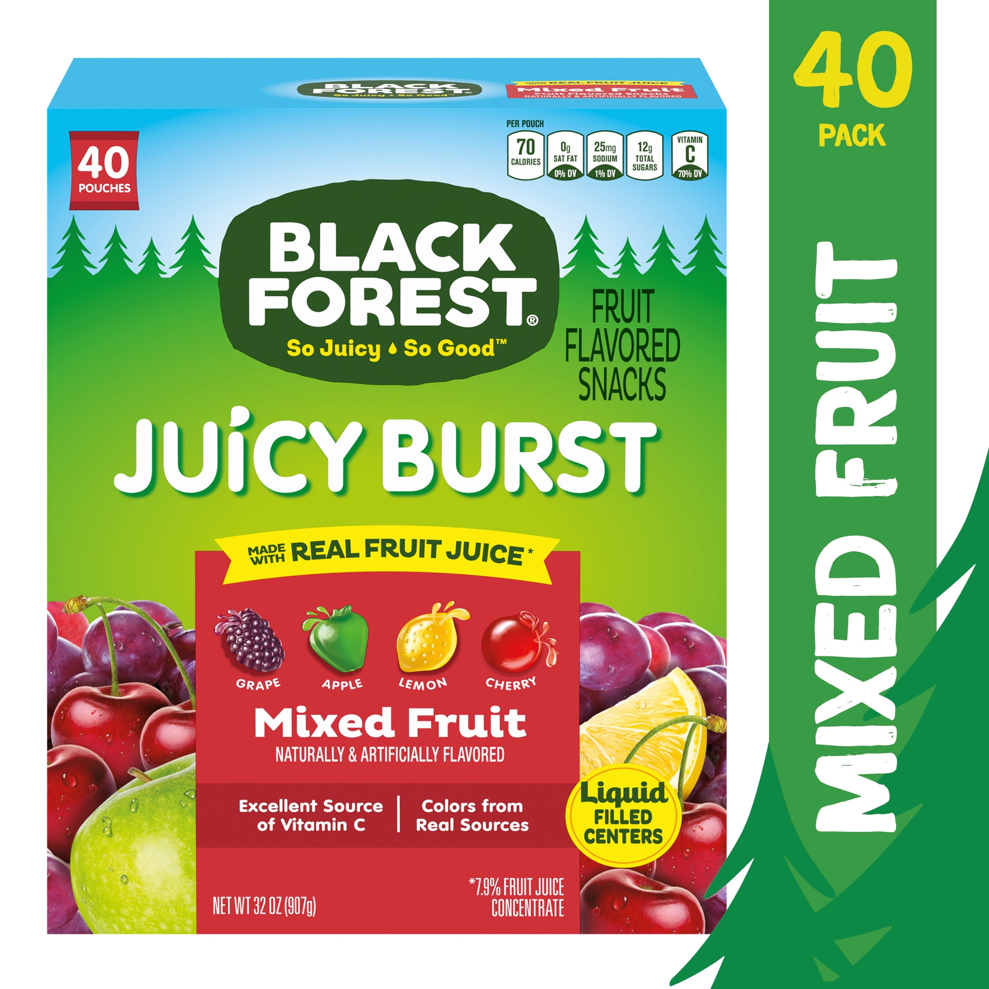 Black Forest Fruit Flavored Snacks Juicy Burst, Mixed Fruit, 32 oz Box