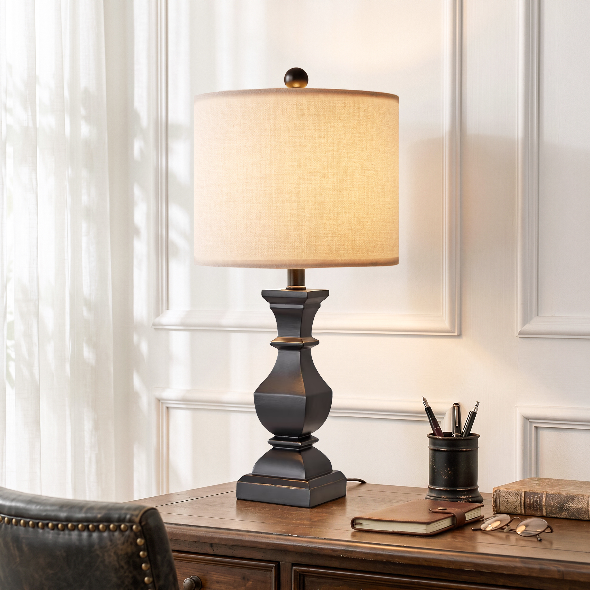 Oneach Retro Resin Table Lamps, Beige, Set of 2, 20.5 Inches photo 8