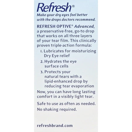 Refresh Optive Advance Triple Action Optical Drops, Unisex, 30ct, 6-Pack