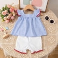 thumbnail image 6 of CUZIBR Summer Toddler Baby Girls 2 Piece Sets Sleeveless Plaid Prints Cute Embroidery Square Collar Ruffles Trim Tank Top Blouse Shorts Breathable Stylish Lightweight Outfits,Blue,3-6 Months, 6 of 8