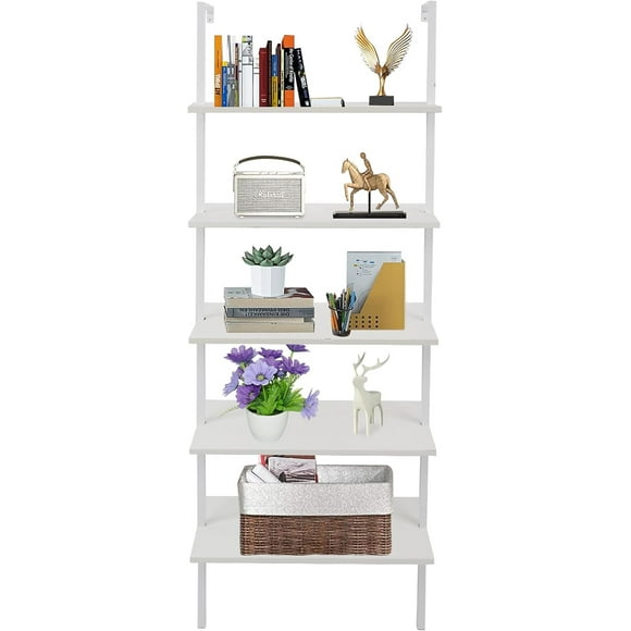 White Bookshelf 5-Tier Ladder Shelf, Freestanding Open Bookcase Book Shelf Bathroom Storage Shelf Unit Plant Stand for Small Space, Bedroom, Living Room, Home Office