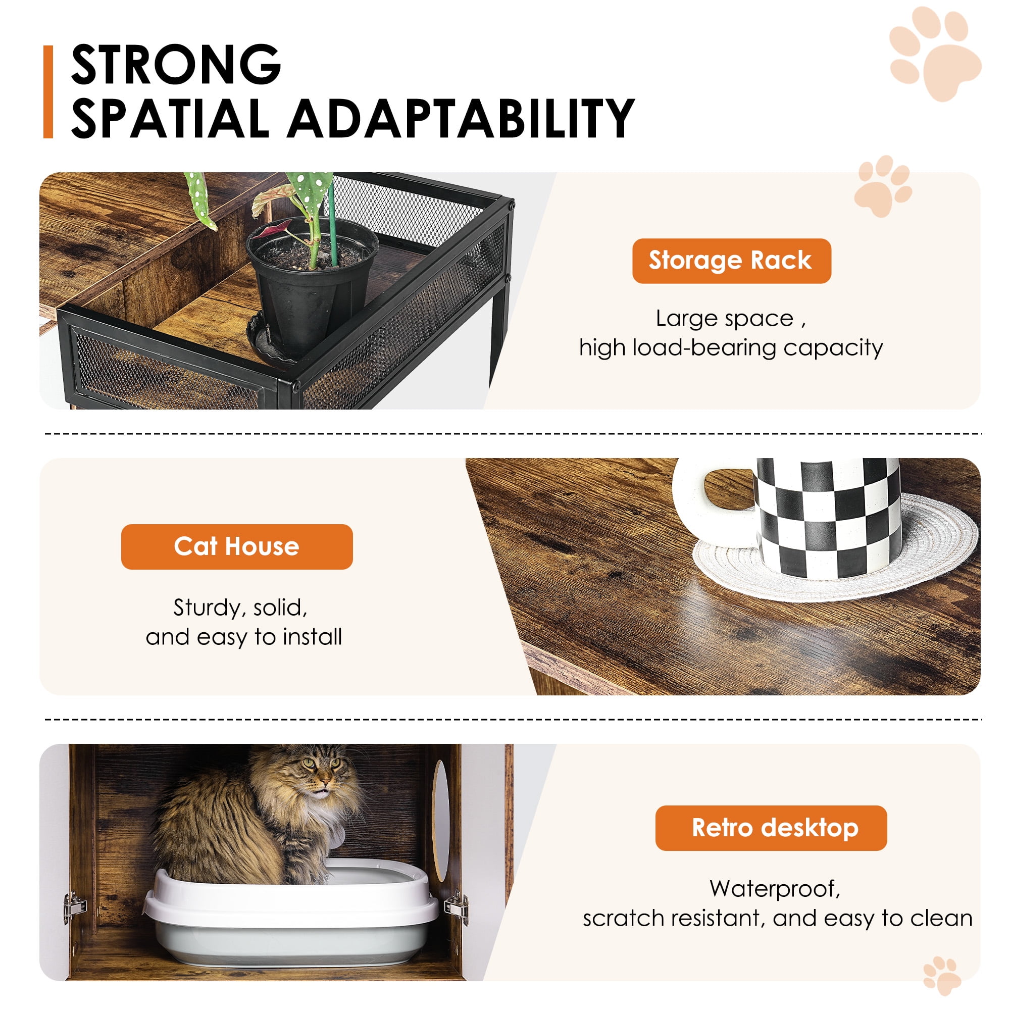 Kadyn 34" Cat Litter Box Enclosure, Hidden Litter Box Furniture, Wooden Cat House Washroom, Storage Cabinet for Living Room, Bedroom, Brown