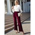 thumbnail image 6 of Women'S Velvet Elastic Waist Flare Leg Palazzo Long Pants Trousers Bell Bottom Casual Streetwear Trousers Wine Red M, 6 of 9