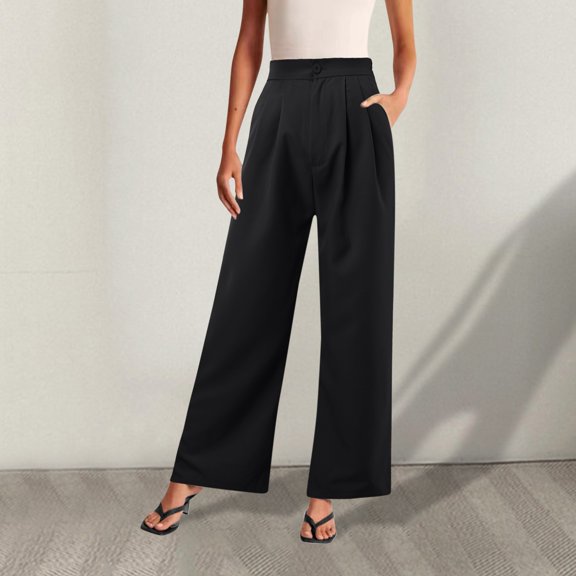 High Waist Palazzo Pants for Women Wide Legs Casual Trousers with Button