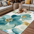 thumbnail image 4 of 5' x 7' Outdoor Rug, Elegant Floral Outdoor Washable Rug Large Floor Carpet, Abstract Turquoise Green Golden Flower Non Shedding Area Rug for Outside Patio RV Porch Deck Balcony Camping Living Room, 4 of 9