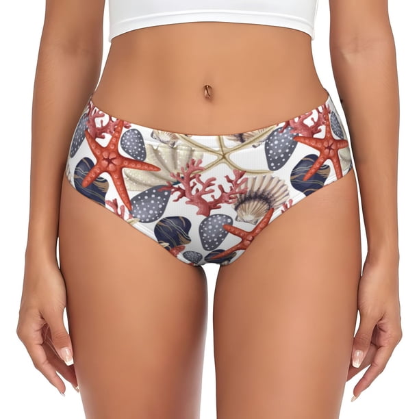 Fotbe Starfish Shell Calzones Estampados para Mujer – Ropa Interior de Algodón, Cómoda, Suave y Elástica-Small