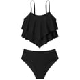 thumbnail image 1 of Traje de baño oklady para niñas, conjunto de bikini escalonado con volantes, negro, 15-16 años, 1 of 7