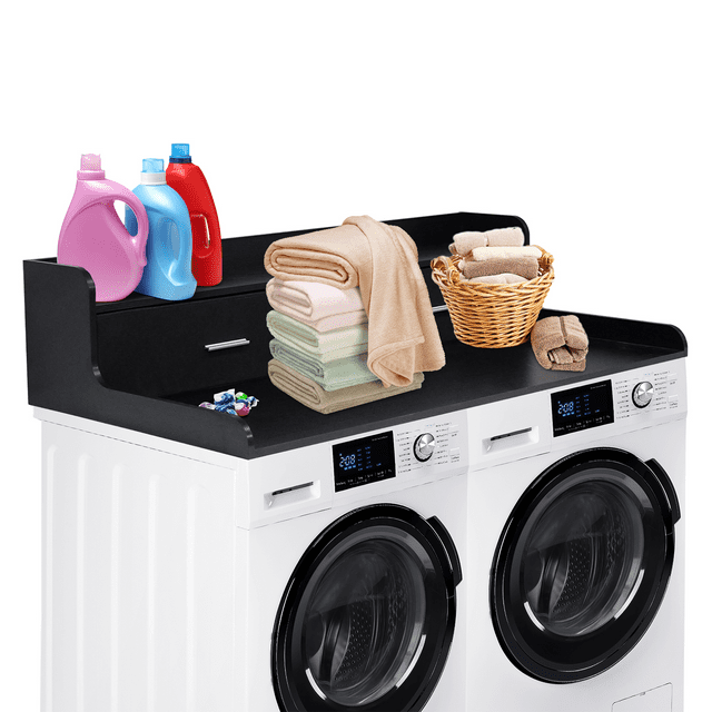 Garvee Washer Dryer Countertop, Wood Washer and Dryer Countertop with 2.75" h Edge Rails, Waterproof Laundry Topper with Anti-Slip Pads for Laundry Room Organization and Storage