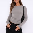 thumbnail image 1 of Blusas Y2K Top corto de cuello redondo para mujer, jersey de manga larga, camiseta básica ajustada para mujer Kuymtek Gris L para Mujer, 1 of 7