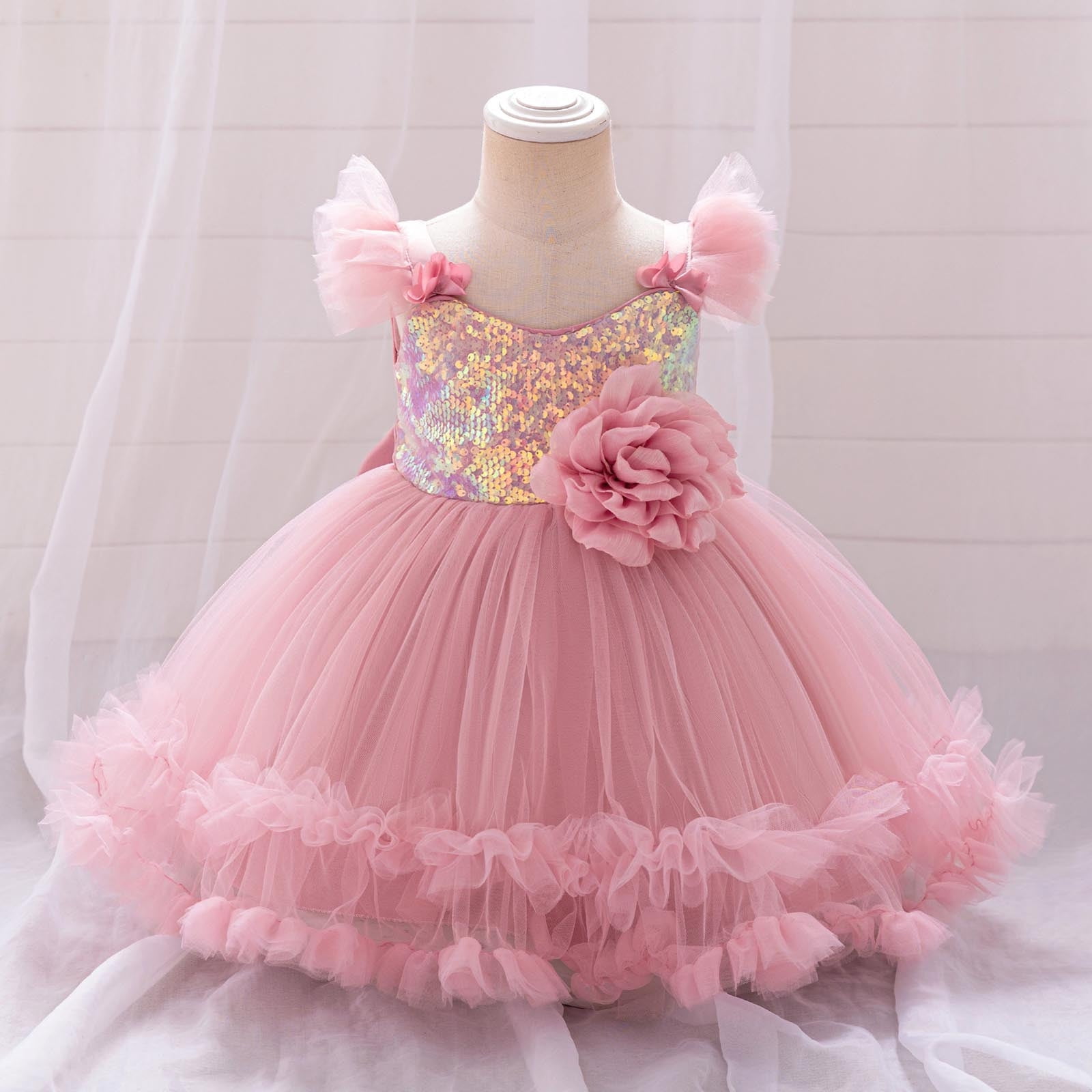 Toddler Baby Tutu Dress Sequins Sleeveless Tulle Dress First Birthday Cake Smash Pageant Clothes for Photo Shoot