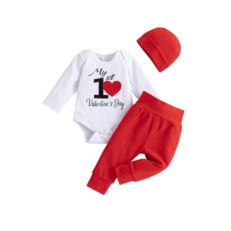 

Qiylii Newborn Baby 3Pcs Valentine s Day Outfit Letter Pattern Romper+Pants+Hat