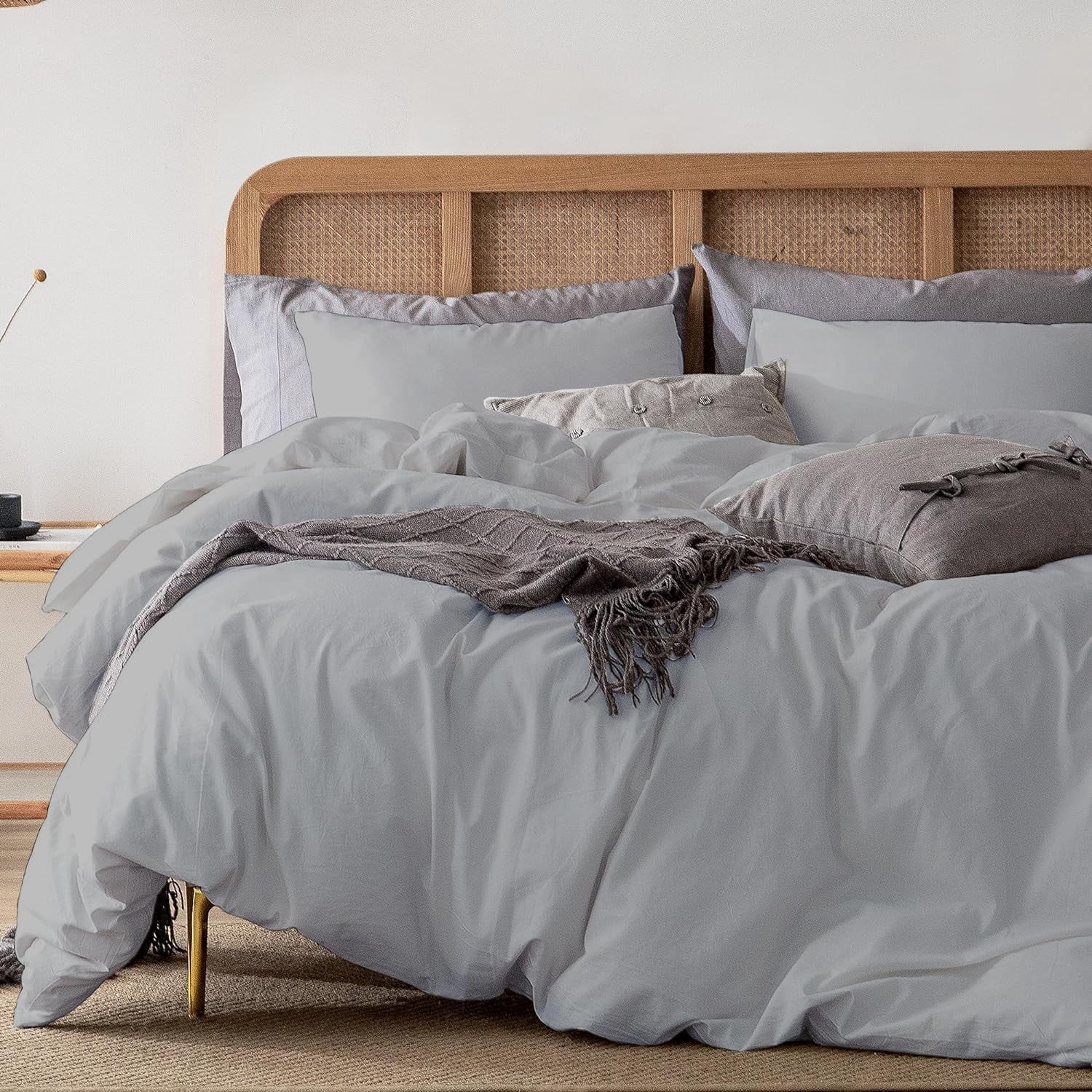 1 Pcs Duvet Cover 100% Egyptian Cotton 1000 Thread Count with Zipper Closure & Corner Ties - Super King Plus Size (120" x 120") Inch, Silver Solid