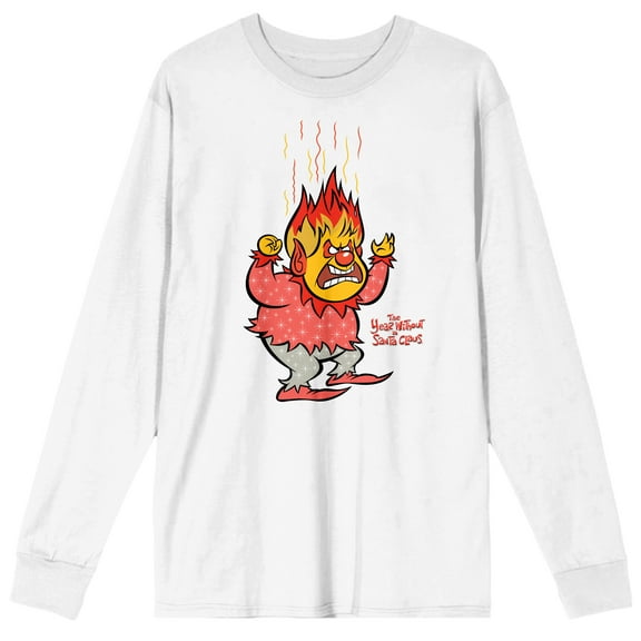 The Year Without A Santa Claus Heat Miser Crew Neck Long Sleeve Men's White Tee-Large