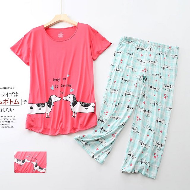 Pyjamas d'Été pour Femmes Manches Courtes plus Graisse Fine Ensemble de Vêtements de Maison pour Femmes Adorable et Frais
