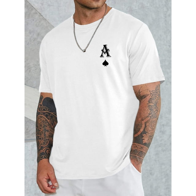 T-Shirts à Manches Courtes Col Rond pour Hommes avec Motif Géométrique - Tissu Tricoté, Coupe Régulière, pour Week-End Décontracté & Sports - Mélange Polyester avec Légère Élasticité (95 % Polyester, 5 % Élasthanne) - Été Adulte