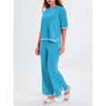 thumbnail image 6 of Inevnen Sweater Sets for Women 2 Piece Lounge Sets Short Sleeve Knit Pullover Tops Wide Leg Pants, 6 of 8