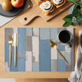 thumbnail image 2 of Blue Wood Grain Placemats Set of 8, Farmhouse Mottled Striped Plank Placemats for Dining Table, Place Mats for Kitchen Tabletop, Waterproof Wipeable Dining Table Mats Set, 2 of 9