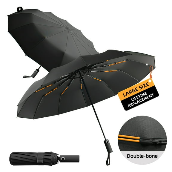 GPED 12-Rib Heavy-Duty Automatic Outdoor Umbrella, Reinforced Black Glue Construction, Wind & UV Resistant, Triple-Fold Compact Travel Design for Men & Women