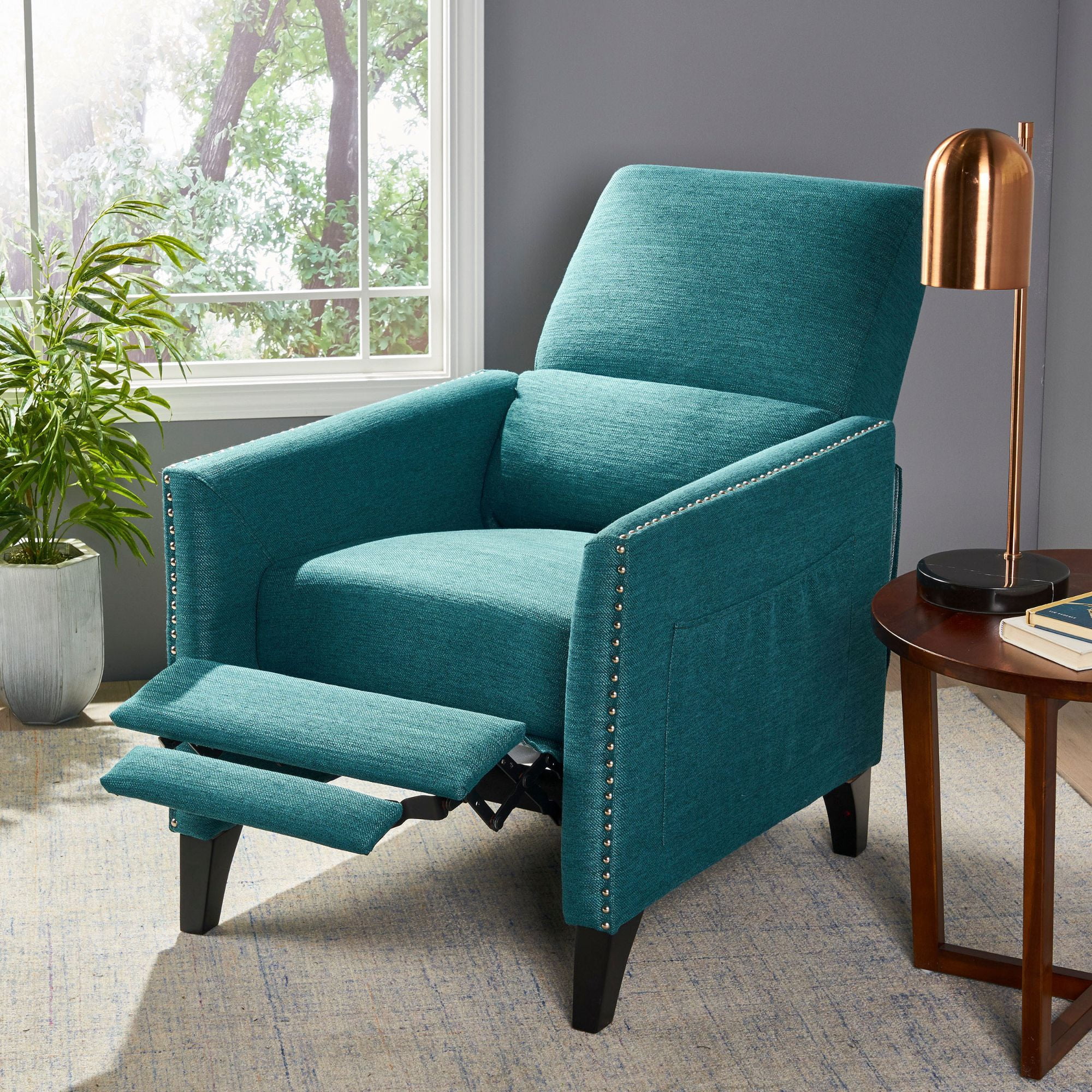 Noble House Pale Standard Contemporary Push Back Recliner, Blue