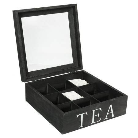 Meigar Wooden Tea Box Storage Organizer Container with 9 Compartments and Glear Window Best Gift
