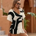 thumbnail image 3 of Abstract Black Cream Design Art Beach Cover Ups Women V Neck Short Sleeve Dress Coverups Beachwear, 3 of 6