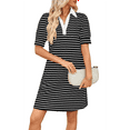 thumbnail image 3 of Women'S Summer Casual Striped V Neck Short Sleeve Flowy A Line Mini Dresses Black and White XXL, 3 of 7