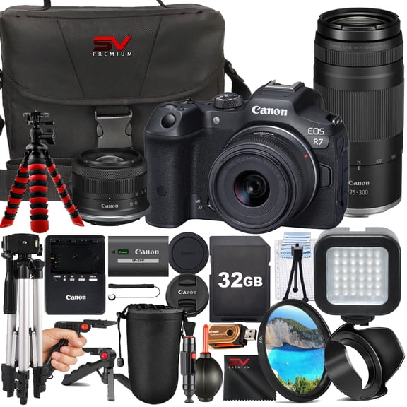 Canon EOS R7 Mirrorless Camera with RF-S 18-45mm   75-300mm Lens   32GB Memory Card   Case   Tripod   SV Premium Accessory Bundle (International Version)