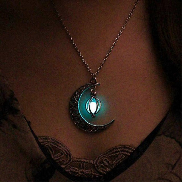 Collar con colgante de piedra de luna luminosa shaofei fluorescente Halloween azul claro 47 + 7,5 cm