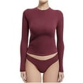 thumbnail image 1 of JIUKE Chemises à Manches Longues pour Femmes Col Rond T-Shirts Basiques d'Entraînement T-Shirts Ajustés Crop Tops pour Sortir, 1 of 5