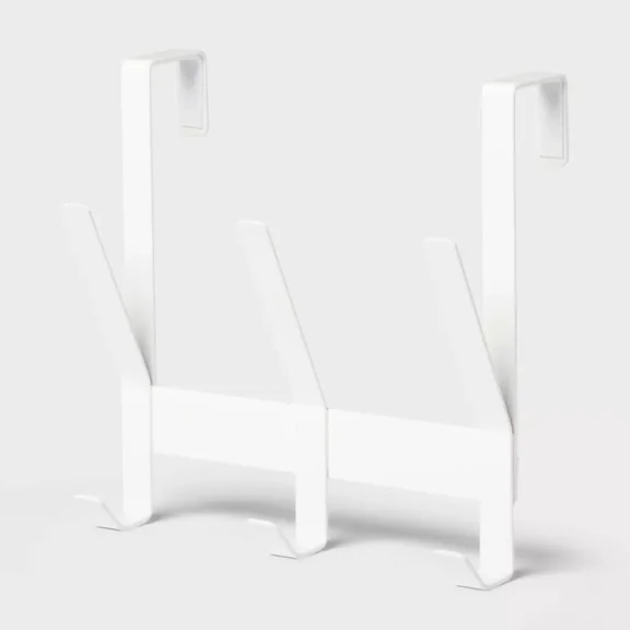 Heavy Duty Over The Door 3 Hooks Rail Matte White Steel Door Hanger Rack, Powder-Coated, No Assembly