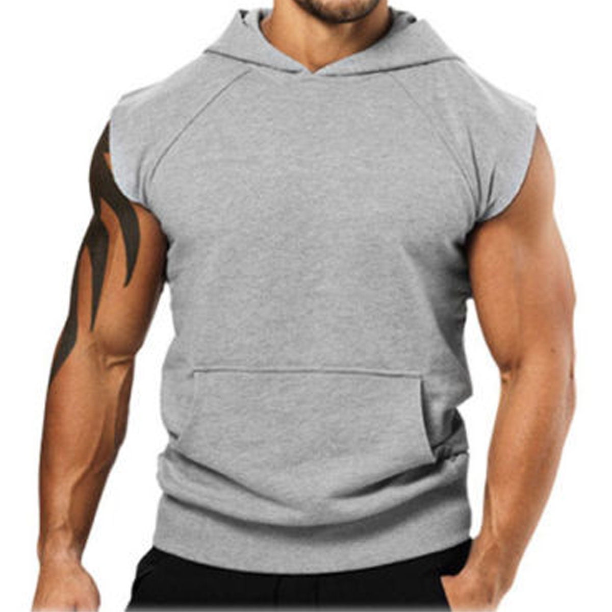 Opperiaya - Mens Muscle Hoodie Tank Top Gym Workout Sleeveless Vest T ...