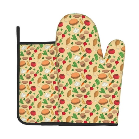 

Xecao Herb Of Burger Pattern Oven Mitts and Pot Holders Sets Heat Resistant Silicone Oven Mittens Extra Thicken Long Kitchen Cotton Oven Glove for Cooking
