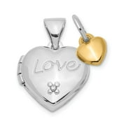 FB Jewels Sterling Silver Rhodium-plated w/Gold-plated Dia w/ Charm Heart Locket