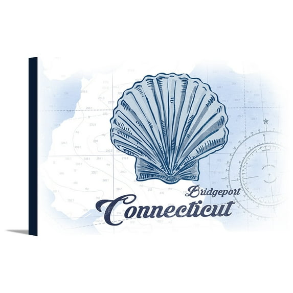 Bridgeport, Connecticut - Scallop Shell - Blue - Coastal Icon - Lantern Press Artwork (18x12 Gallery Wrapped Stretched Canvas)