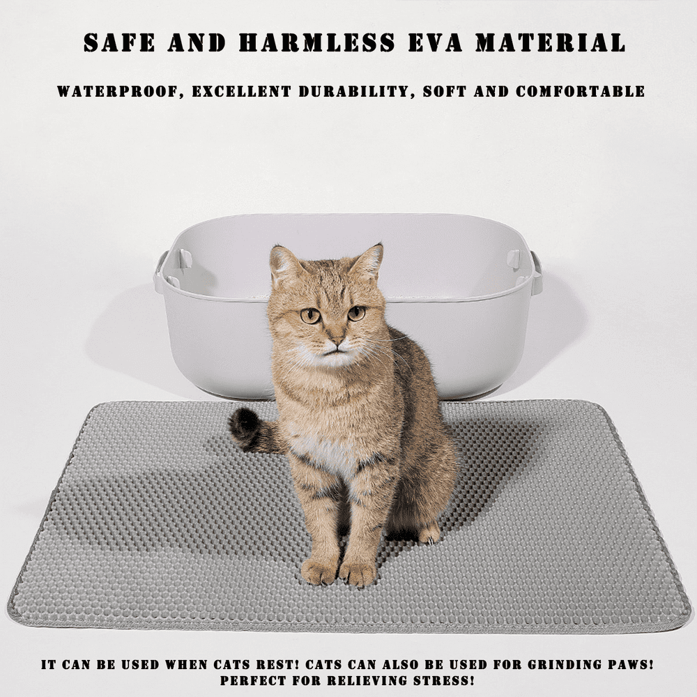 SUGARMOM Cat Litter Mat  45”x26” Extra Large&Long Double Layer Cat Litter Box Mat  EVA Non-Slip  Waterproof Urine Proof Cat Litter Catcher Mat  Easy Clean Scatter Control (45”x26”  Khaki)