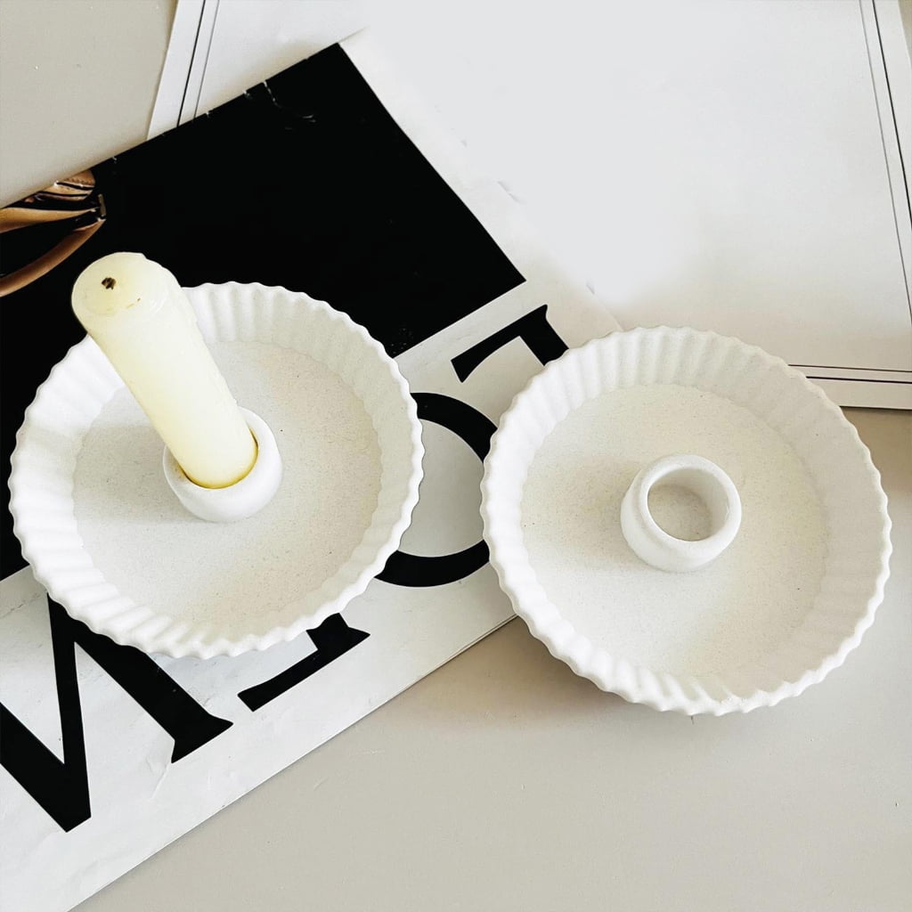 Aurgiarme Candlestick Mold Silicone Candle Holder Mould Striped Plate Shaped Candle Stand Moulds Gypsum Home Ornaments Mould
