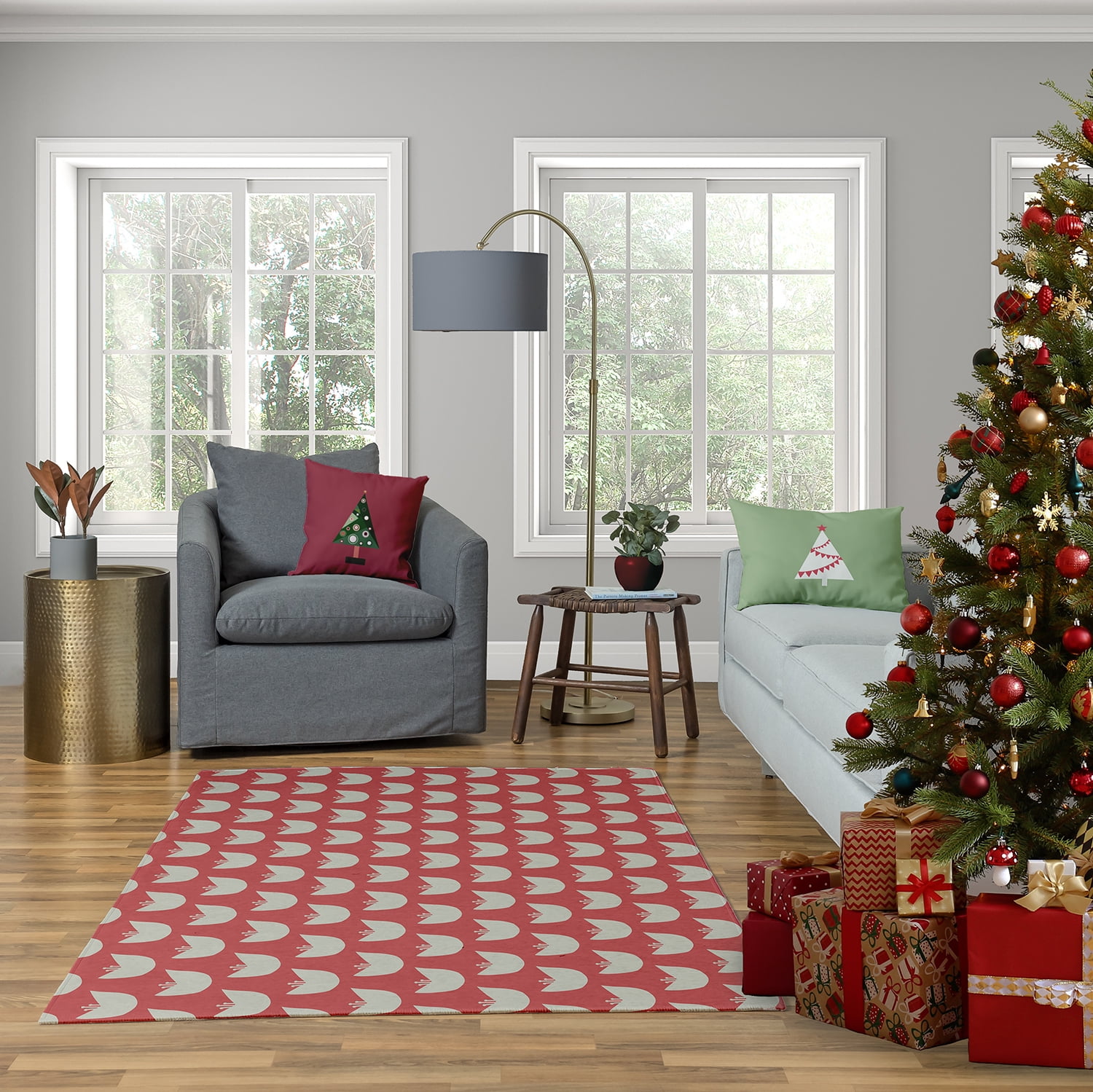 16" x 16" Simply Daisy Crazy Christmas Polyester Accent Pillow, Brick Red (1 Count)