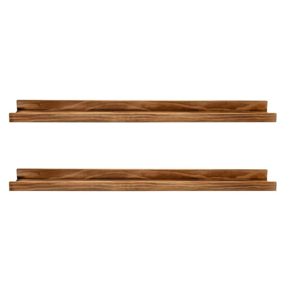 AZSKY 24" Floating Wall Ledge Shelf Wood Picutre Shelf Wall Mounted Nursery Kids Bookshelf Spice Rack Bathroom Storage Shelves Display Organizer Set of 2