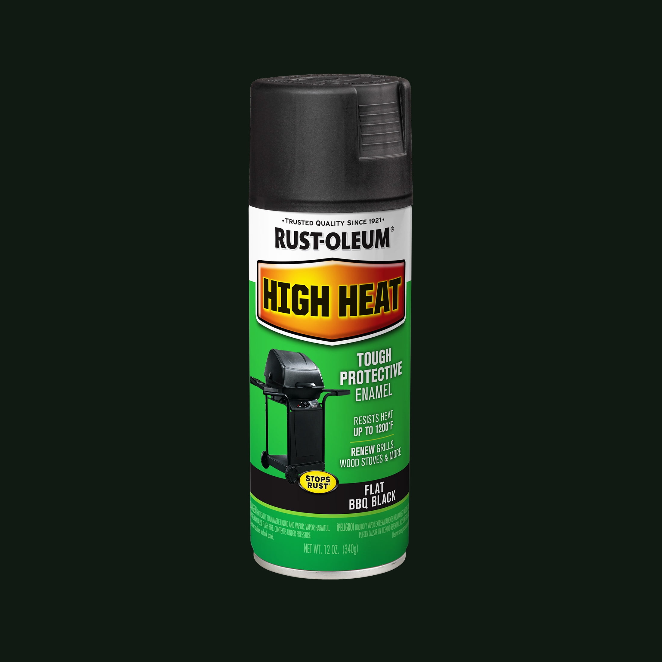 (6 pack) Bar-B-Que Black, Rust-Oleum High Heat Flat Spray Paint-7778830, 12 oz
