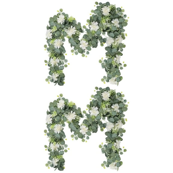Elegant White Dahlia & Eucalyptus Garland - 2 Pack 12Ft Home Decor for Weddings
