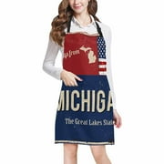 ASHLEIGH Greetings from Michigan Rusty Metal Sign with American Flag Chef Kitchen Apron, Adjustable Strap Waist Ties, Front Pockets, Perfect for Cooking, Baking, Barbequing