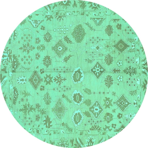 Ahgly Company Indoor Round Oriental Turquoise Blue Traditional Area Rugs, 6' Round