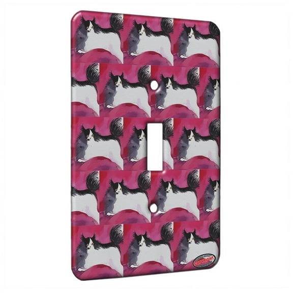 KuzmarK™ Single Gang Toggle Switch Wall Plate - Tuxedo Maine Coon Kitty on Hot Pink Abstract Cat Modern Art by Denise Every