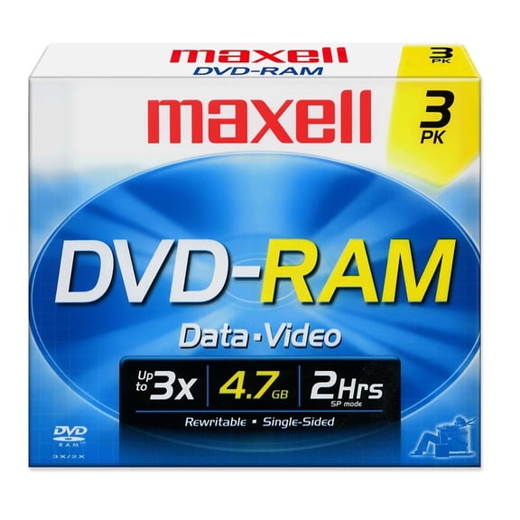 Maxell DVD Rewritable Media, DVD-RAM, 4.70 GB, 3