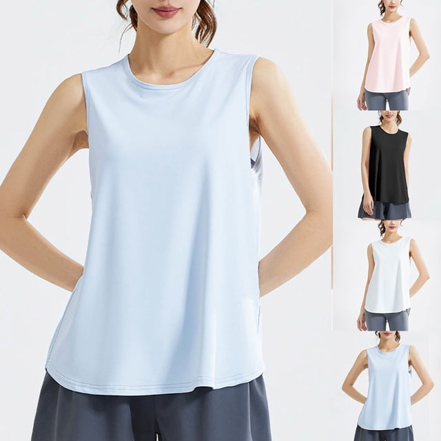 JDQJBZ Womens Sleeveless Sweater Vest High Stretch Breathable Solid Color Round Neck Workout Tank